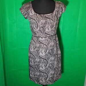 Marchesa Voyage Womens Black Ivory Print Cap Sleeve Sheath Dress Size 2 Career